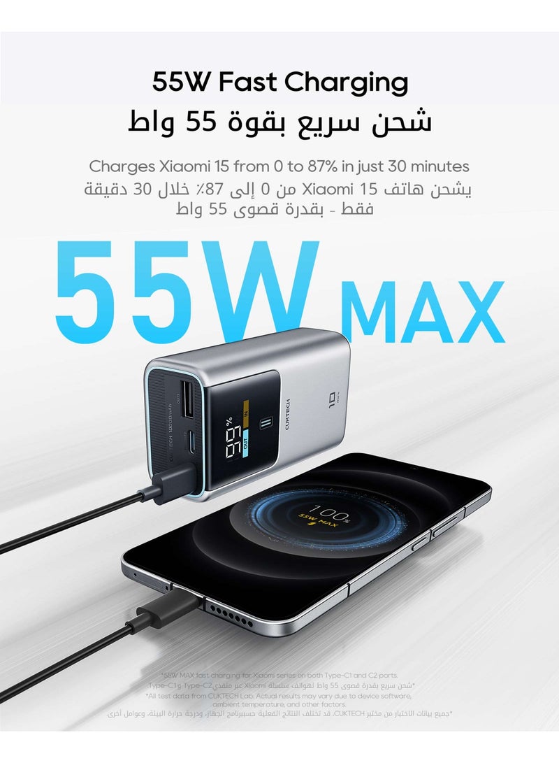 CUKTECH 10 mini Power Bank, 10,000mAh 55W Compact Pocket Portable Charger, Smart LED Display, Fast Charging for iPhone 17/16, Samsung S25 Ultra, Xiaomi - Image 2